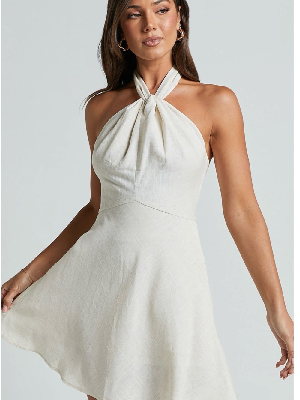 Neutral Halter Linen-Blend Mini Dress